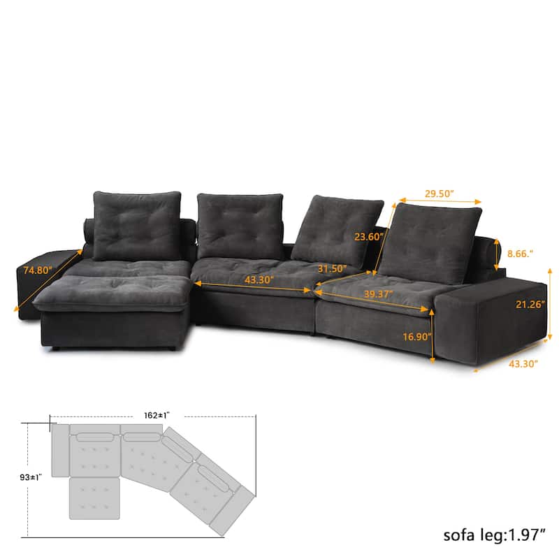 Stupendous Miami Modular Sofa Down Filled Curved Cloud Sectional Sofa 4 Seater with Ottoman