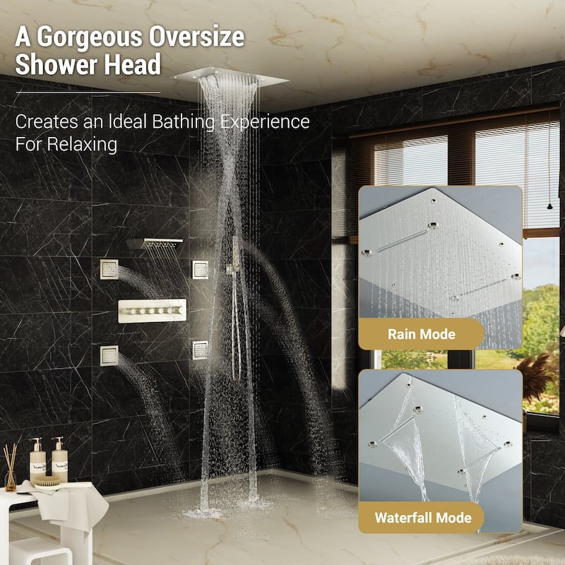 5-Spray Thermostatic Shower System, Luxury Anti-Scald 16 in. Fixed and Handheld Shower Head with Body Jets, Valve Included
