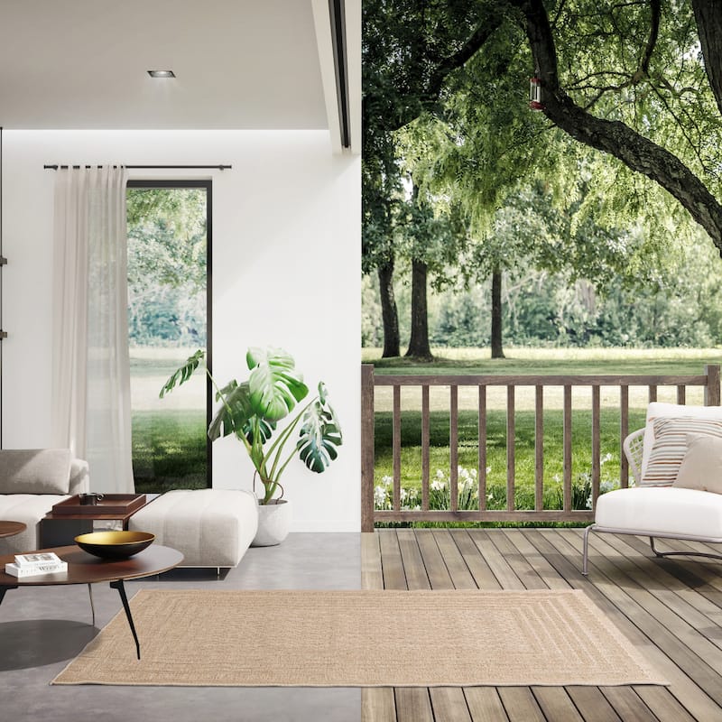 Wagner Flatweave Border Indoor/Outdoor Area Rug - 5'3" x 7' - Tan