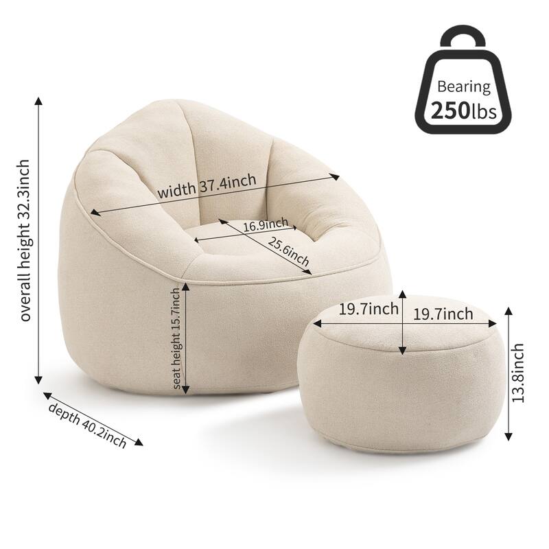 Bean Bag Chairs for Adults & Kids, Velvet Lazy Sofa Chair with Ottoman, Modern Accent Chair