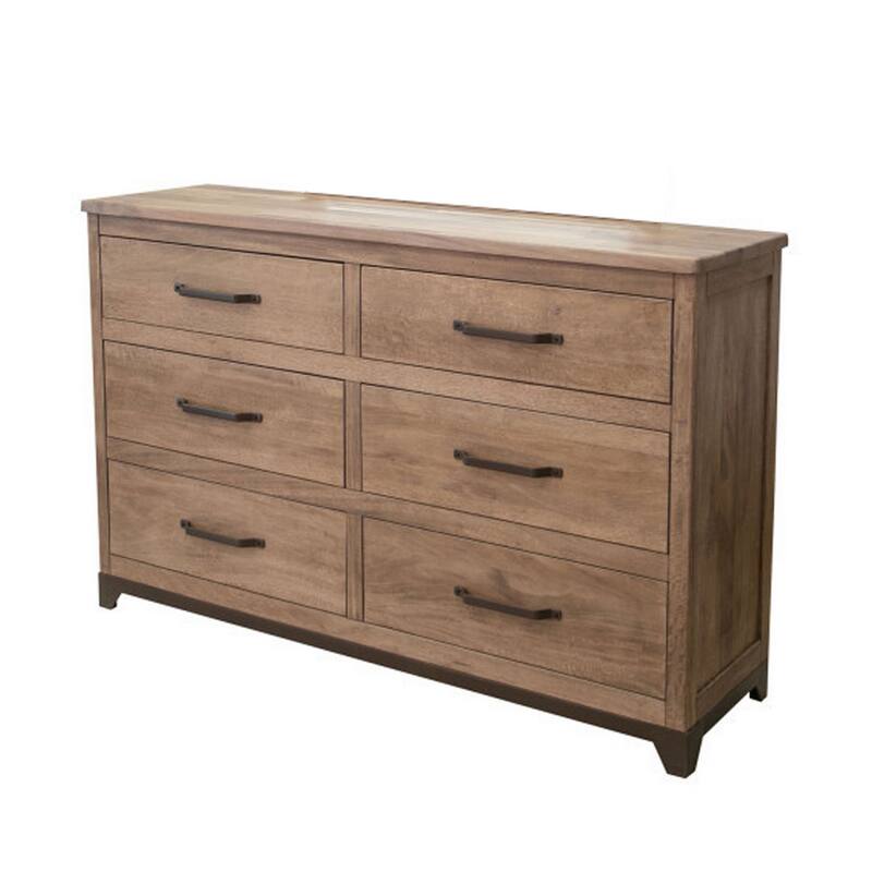 Umey 62 Inch Dresser, 6 Drawers, Metal Handles, Light Natural Brown Wood