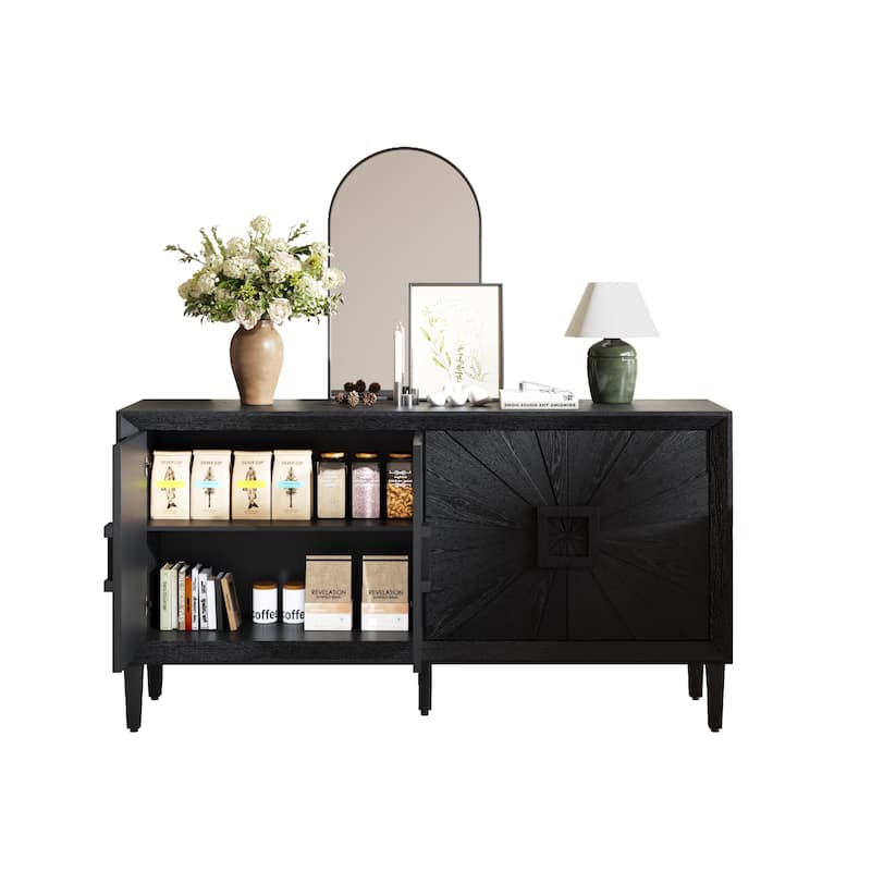 Storage Cabinet Sideboard with Sunburst Doors, Wood Buffet Accent Cabinet, TV Stand with Adjustable Shelves