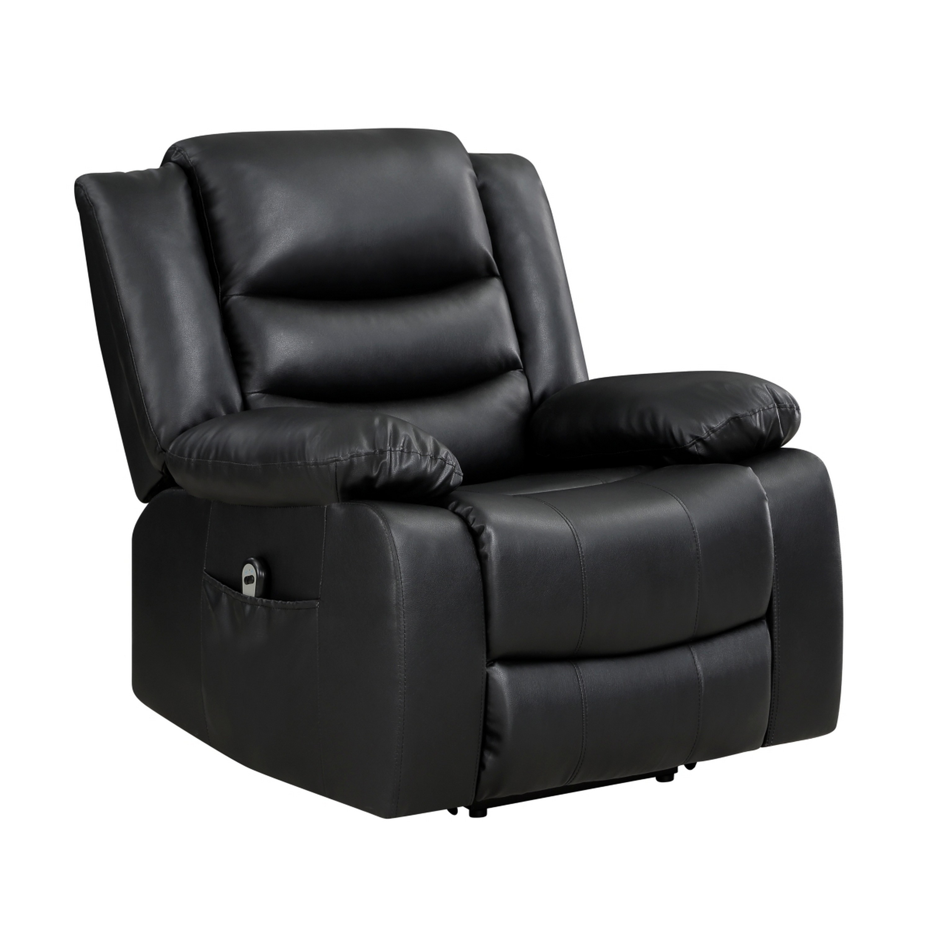 Benjara Carry 39 Inch Power Lift Recliner Chair, Black Faux Leather, Solid Wood