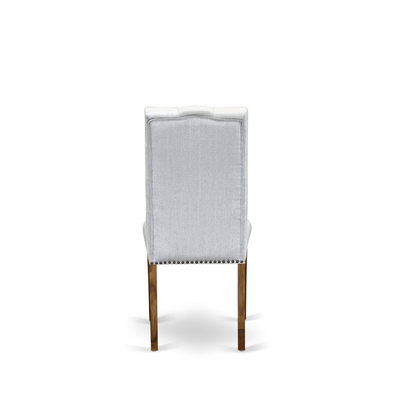 East West Furniture 3 Piece Dining Table Set Contains a Round Dining Table and 2 Linen Fabric Parson Chairs, (Finish Options)