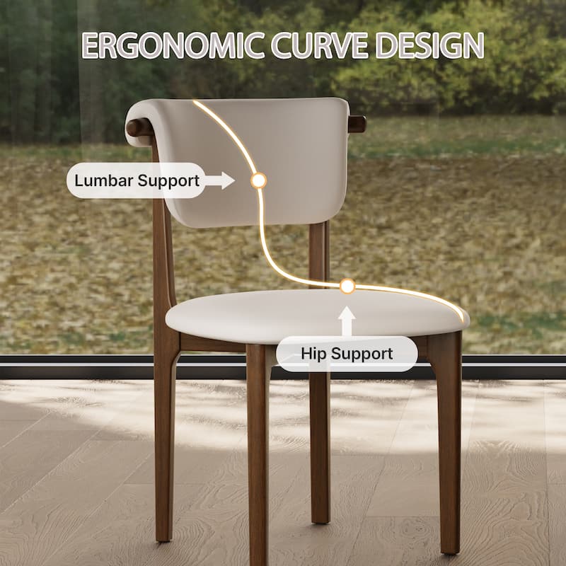 Modern Not Assembled Need Faux Leather Dining chairs, Beige, Solid Wood legs, Mid Century Kitchen Chairs for Diningroom