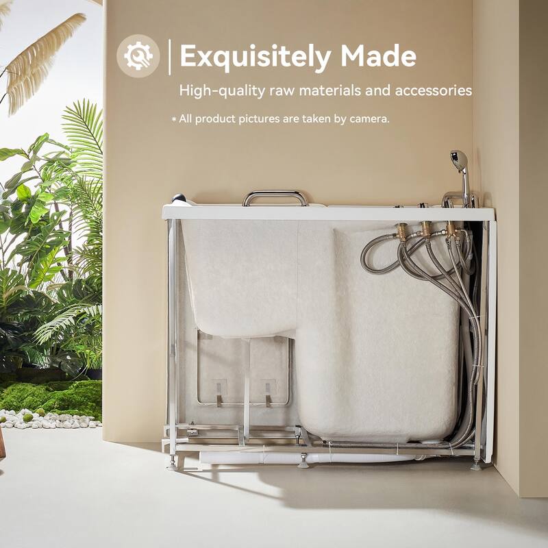 HOROW 52.5 x 26.5 Inch Left Drain Quick Fill Walk In Soaking Bathtub in White with Chrome Trim