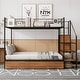 preview thumbnail 1 of 10, Black Twin over Full Size Metal Bunk Bed with Drawer and Lateral Storage Ladder and Wardrobe Black