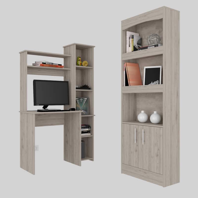 Home Office Desk and Bookcase Set with Pre-Drilled Holes and High-Quality Materials - Light Grey