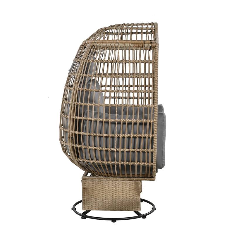 Rattan Swivel Egg Patio Chair with Rocking Function and Cushions