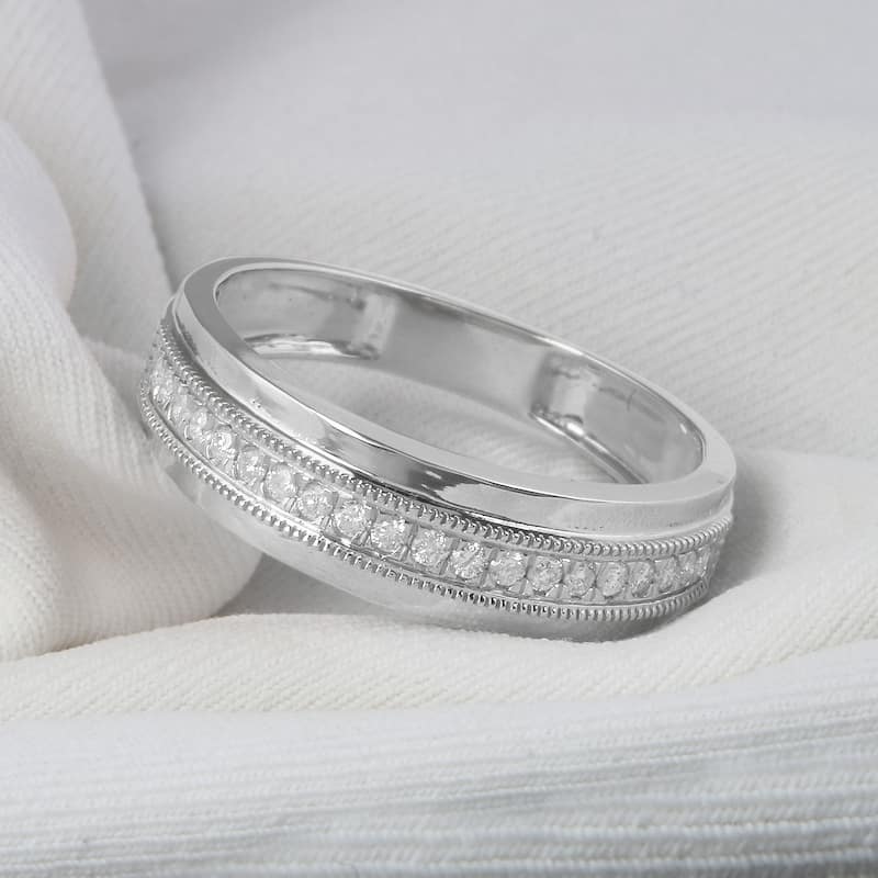 1/4ct TDW Diamond Accented Wedding Band in 10K White Gold for Men