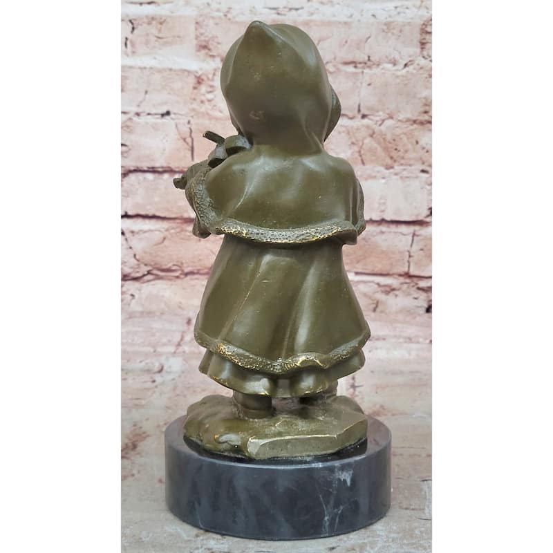 Bronze Child Violinist Sculpture – Young Girl Playing Fiddle Figurine