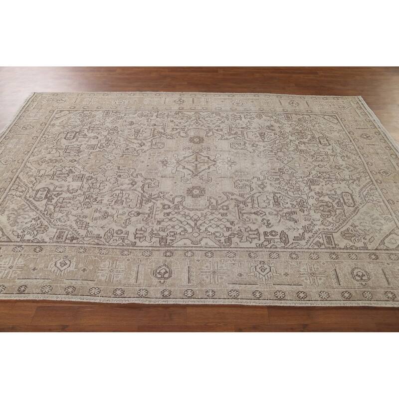 Distressed Geometric Tabriz Persian Antique Rug Handmade Wool Carpet - 6'4"x 9'5"