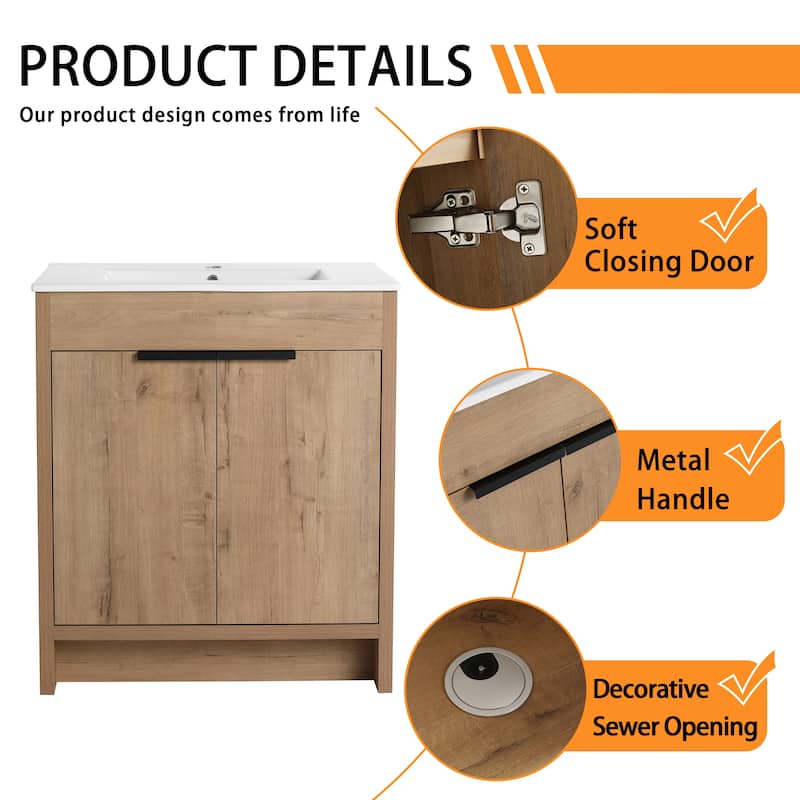 Bathroom Vanity With Sink In 24/30/36 Inch, Freestanding Bathroom Vanity With Soft Close Door and Adjustable Shelf