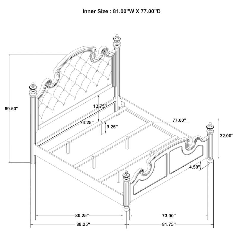 Celina Traditional Wood Poster Bed Black with Tufted Headboard