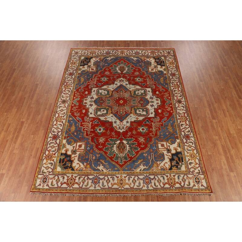 Geometric Heriz Serapi Oriental Area Rug Handmade Wool Carpet - 8'9" X 11'7"