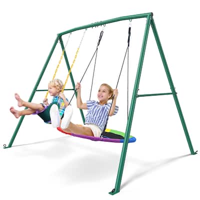 440lbs Heavy Duty Metal Swing Sets for Backyard Playground Outdoor Playset with 2 Seat