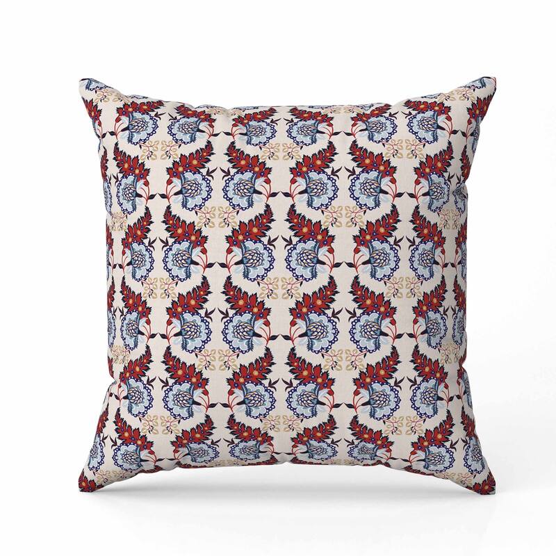 Botanical Bouquet Faux Suede Reversible Throw Pillow Red and Blue