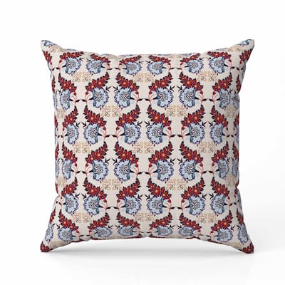 Botanical Bouquet Indoor/Outdoor Reversible Throw Pillow Red and Blue