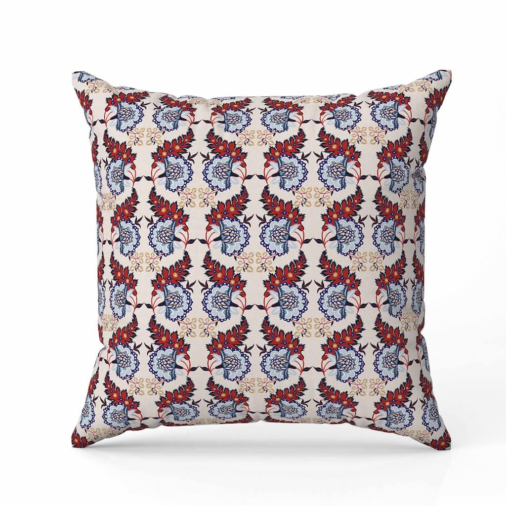 Botanical Bouquet Indoor/Outdoor Reversible Throw Pillow Red and Blue