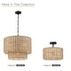 preview thumbnail 8 of 11, Lennie 20 in. 4-Light Rattan Tiered Drum Chandelier Light with Black Canopy - 20 in. W - 20 in. W