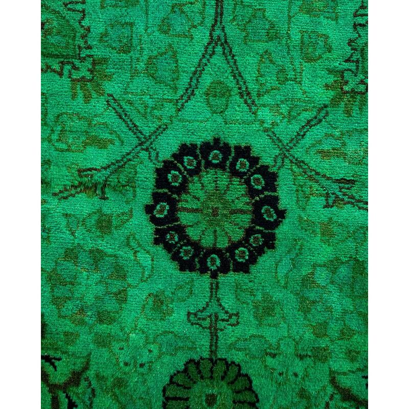 Overton Hand Knotted Wool Vintage Inspired Modern Contemporary Overdyed Green Area Rug - 3' 1" x 12' 3"