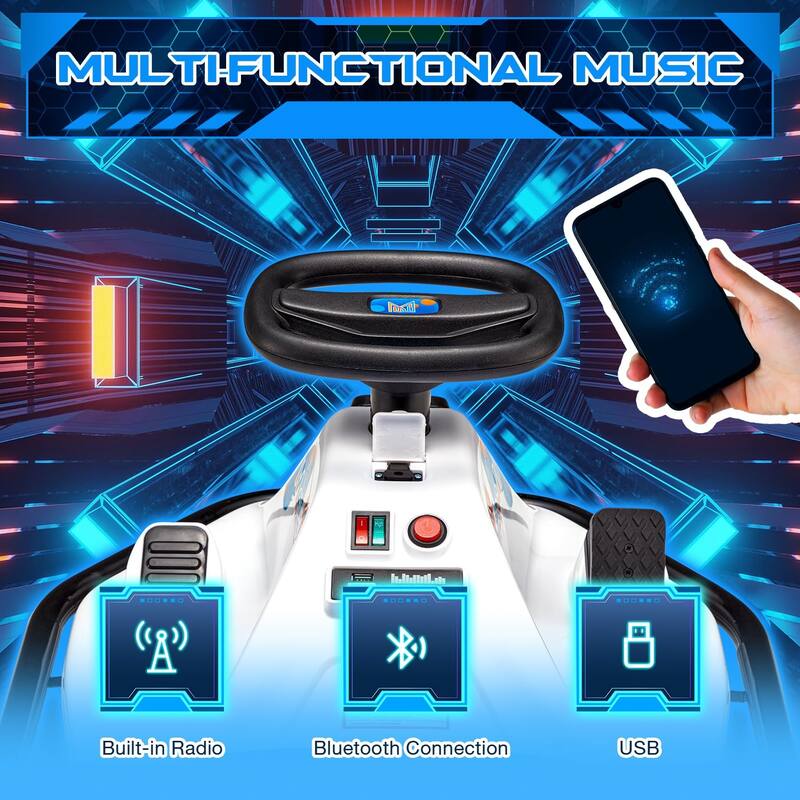 EROMMY Kids Electric Car with 360°Rotatable Universal Wheels, Kids Electric Toy Car with Acceleration Pedal, Music, Bluetooth