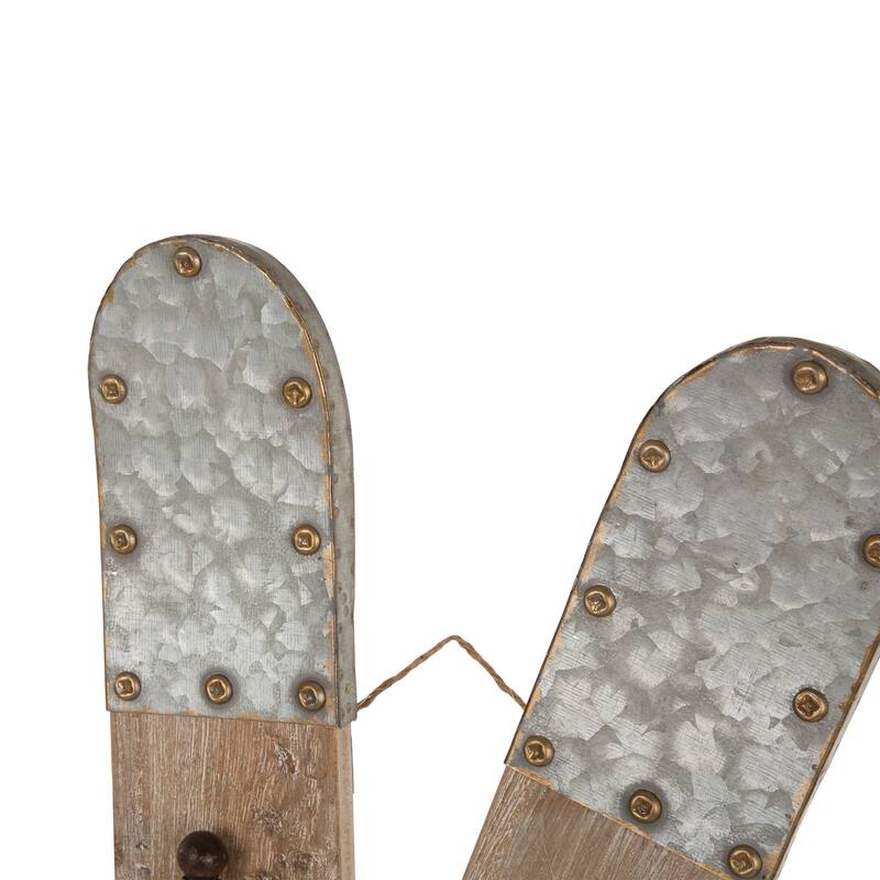 Glitzhome 35"H Christmas Wooden/Galvanized Ski Decor