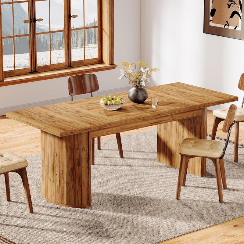 78.7 Inches Brown Wood Dining Table Kitchen Table for 8 People