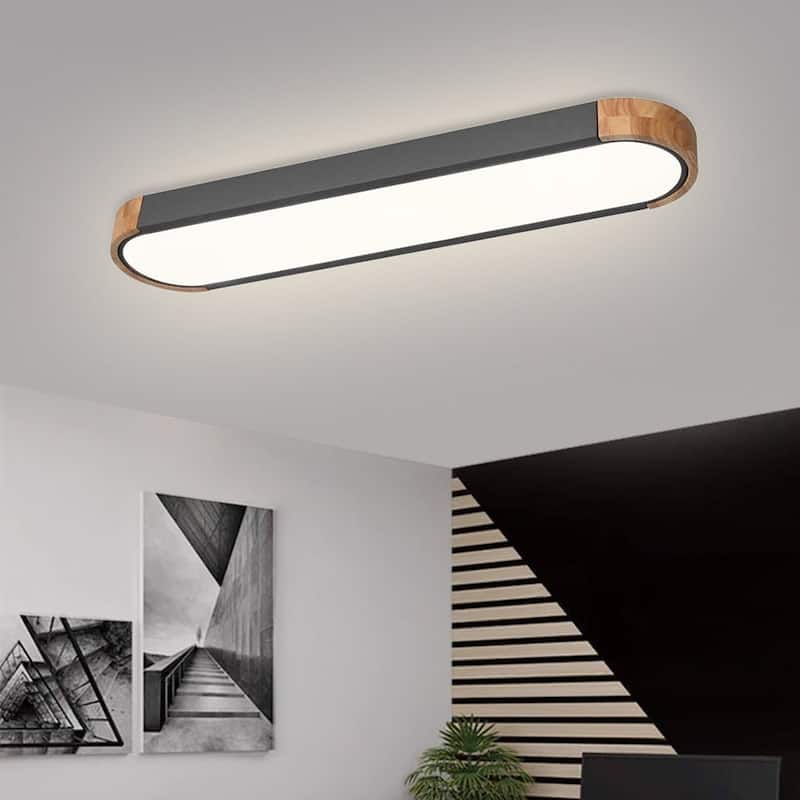Minimalist Long Oval Wood Dimmable LED Ceiling Light