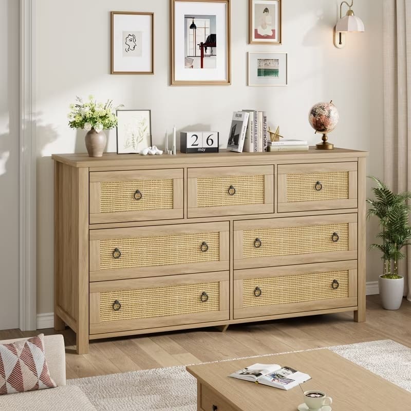 3/6/7 Drawer Rattan Dresser for Bedroom, Tall Freestanding Boho Chest of Drawers