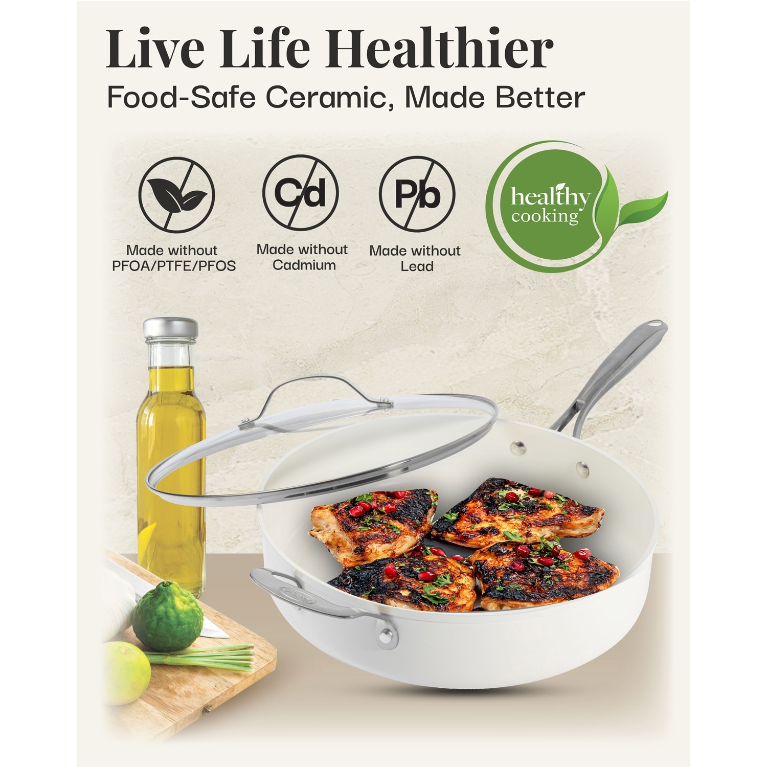 Gotham Steel Cream Ultra Nonstick Ceramic 5.5 Qt Jumbo Cooker Pan with Lid Bed Bath Beyond 39908239