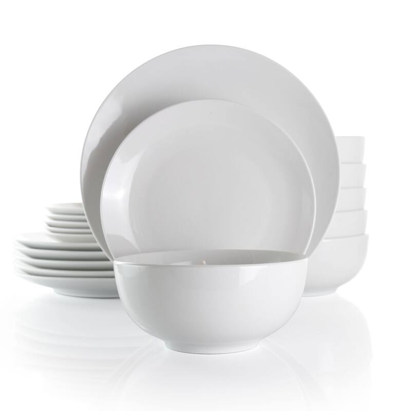 Celeste 18 Piece Round Porcelain Dinnerware Set in White