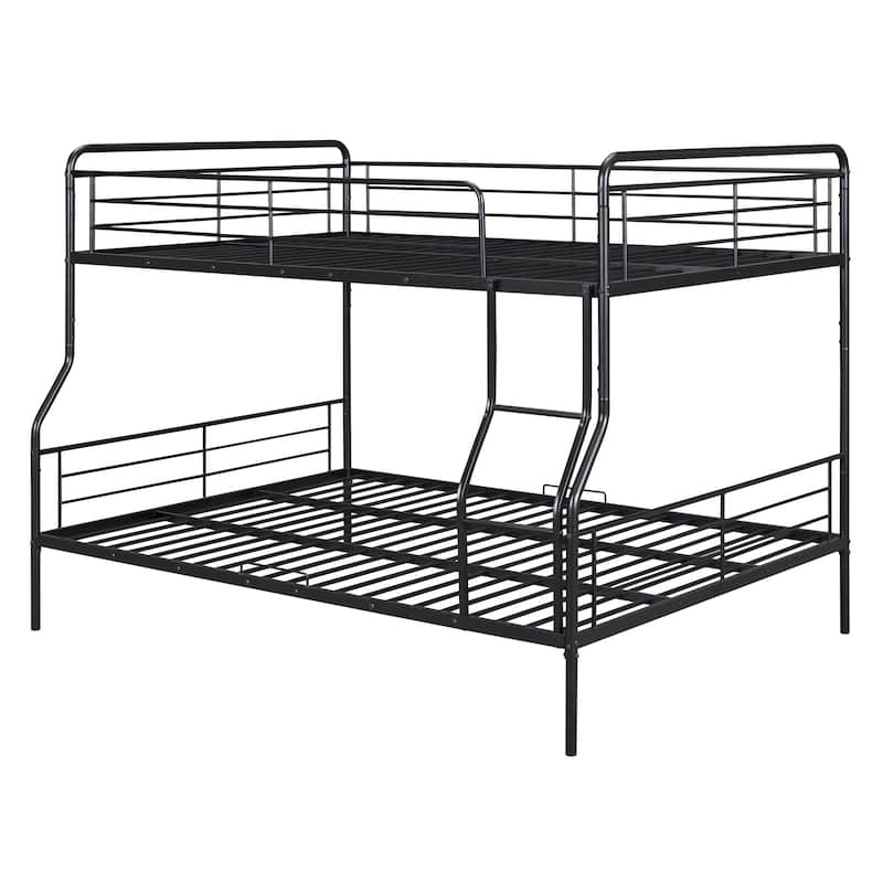 Metal Detachable Bunk Bed Frame, Full XL over Queen Iron Bunk Bed with Ladder and Guardrail, Divided Into 2 Individual Beds