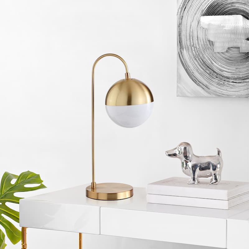 SAFAVIEH Lighting 21-inch Mid-Century Brass Gold Cappi LED Task Table Lamp.
