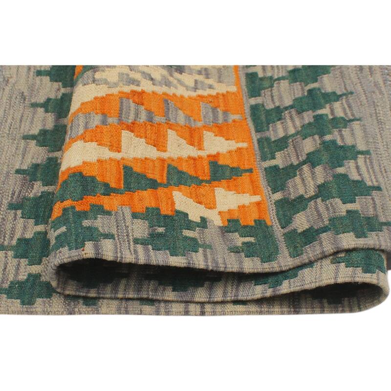 Tribal Turkish Kilim Elfriede Orange Purple Hand-Woven Wool Rug - 2'2'' x 3'1''