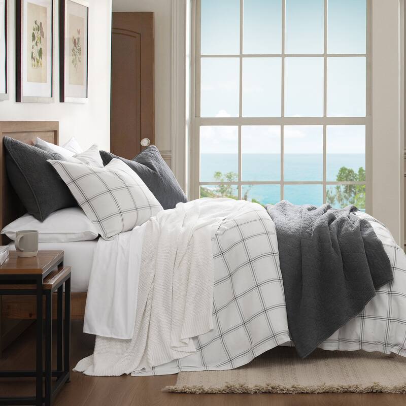 HiEnd Accents Windowpane Plaid Modern Rustic Bedding 3 Piece Duvet Cover Set