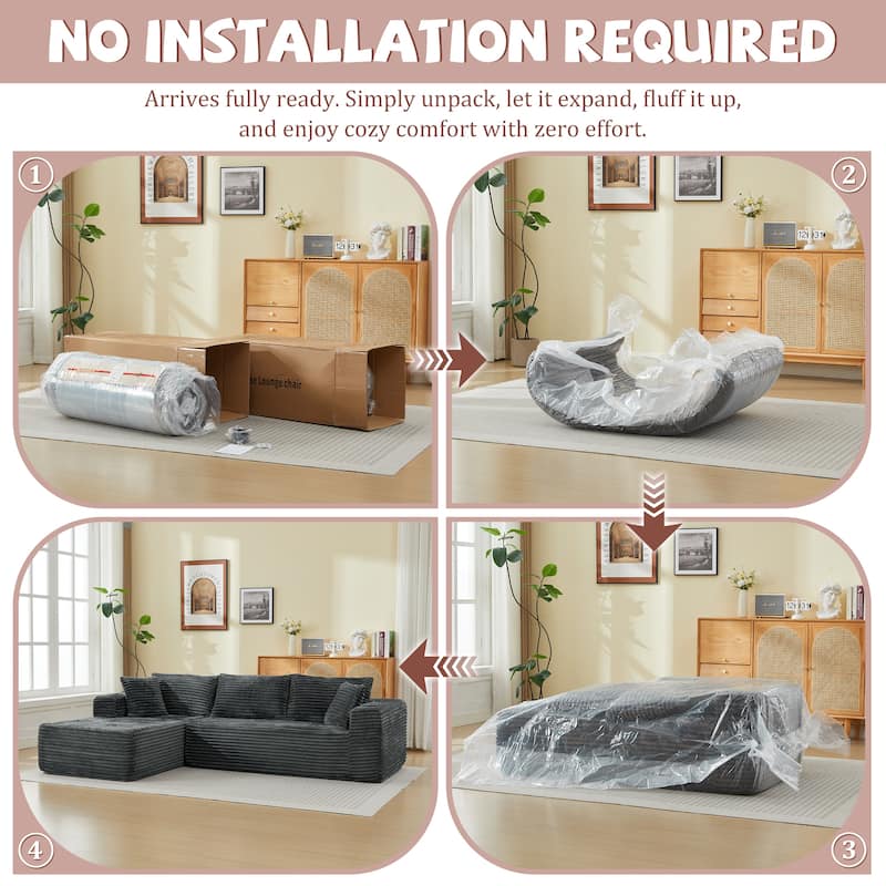 Upholstered L-Shaped Full Foam Sectional Sofa Couch Chaise with Pillows, No Assembly Required