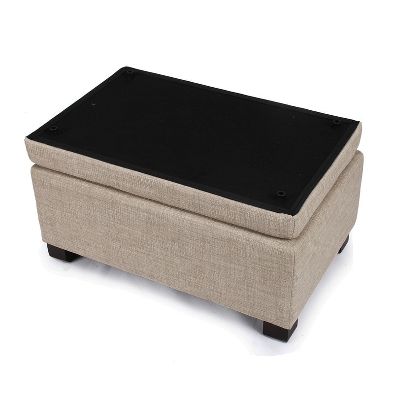 Adeco Set of 3 Linen Fabric Storage Ottoman Bench Lift Top Footstool