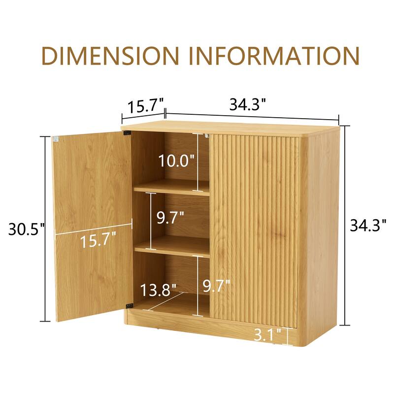 34.3 Inch Modern Wavy Sideboard Cabinet, 2 Door Curved Storage Console with Wood Grain Top