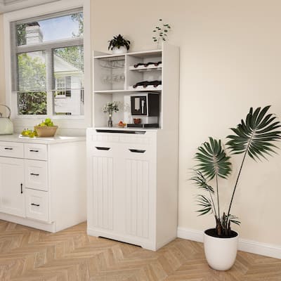 71" Kitchen Pantry Cabinet Sideboard with Hutch, Tall Storage Cabinet Buffet Cabinet Coffee Bar Cabinet with Countertop