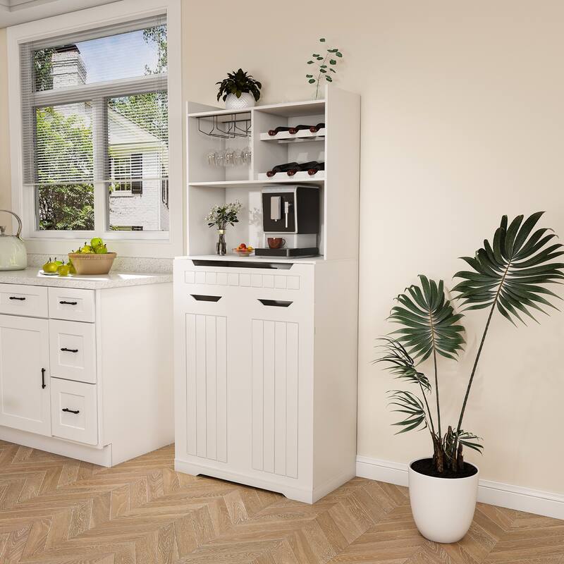 Kitchen Pantry Cabinet with 2 Drawers & Barn Doors, Freestanding Sideboard with Internal Storage Rack & Open Compartments