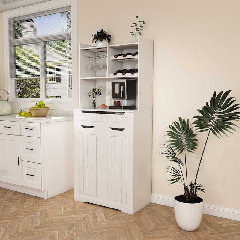 White Modern Farmhouse Buffet Cabinet with Hutch – Kitchen & Dining Room Storage Sideboard Featuring 2 Drawers.