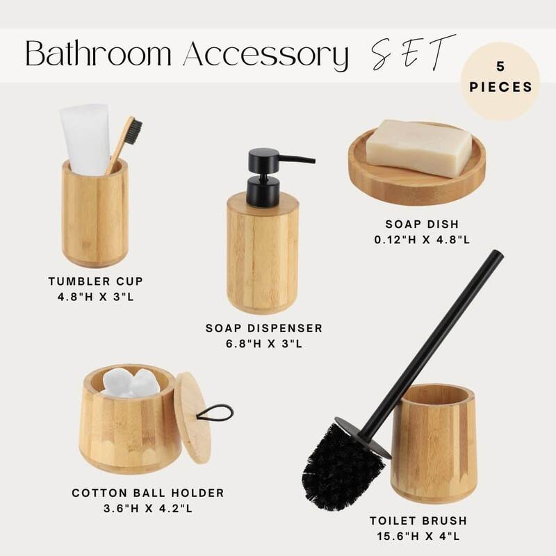 5-Piece Bathroom Accessory Set Bamboo Natural Decor