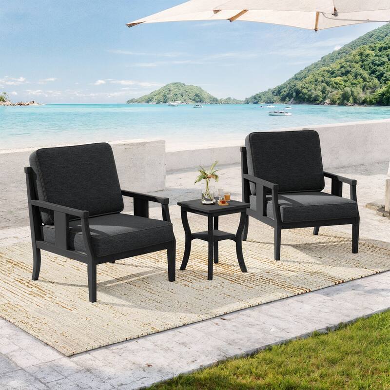 Wood Patio Bistro Set with Water-Resistant Cushions(Set of 3)