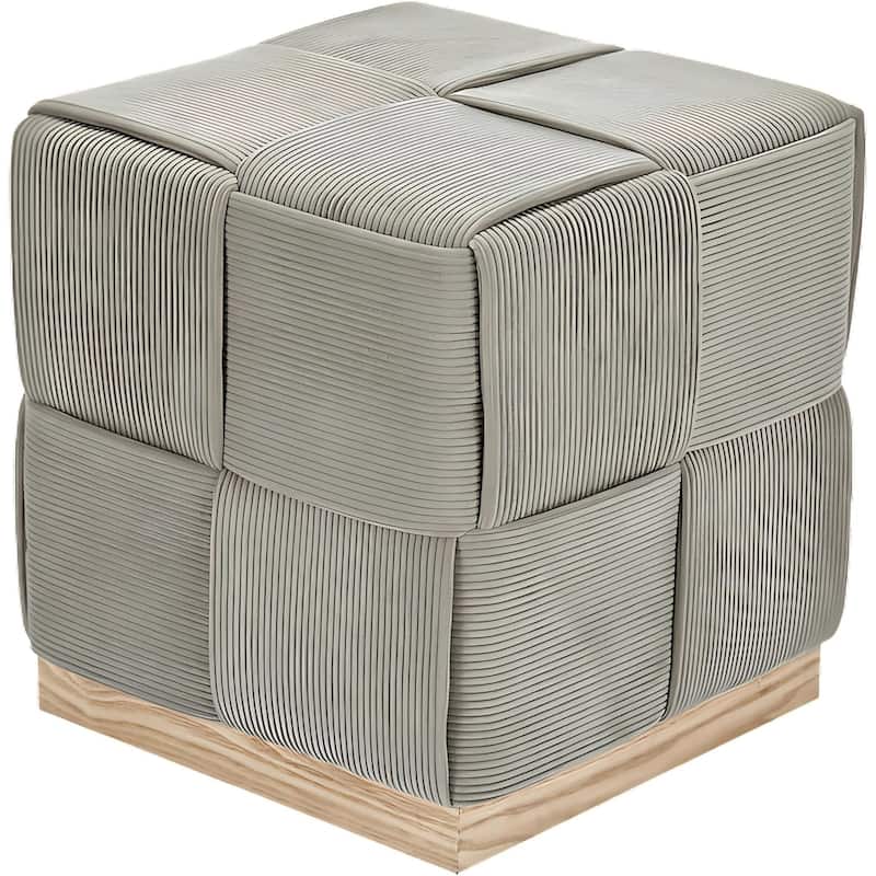 Esme Checker Weave Corduroy Accent Stool with Soft Fabric