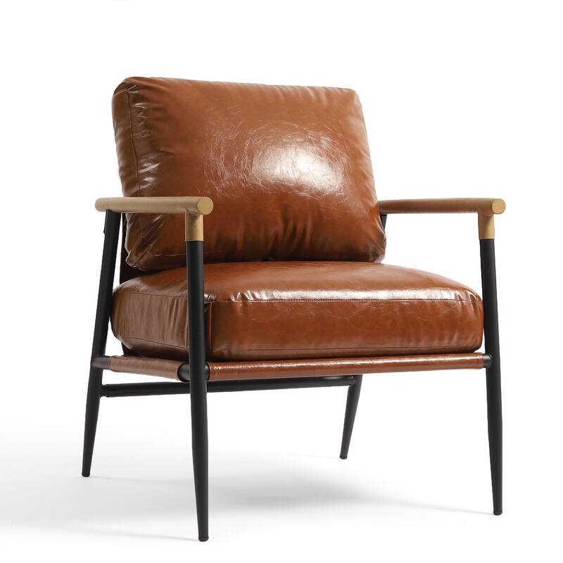 Madison 27'' Wide Vegan Leather/ Chenille Metal Frame Accent Chair