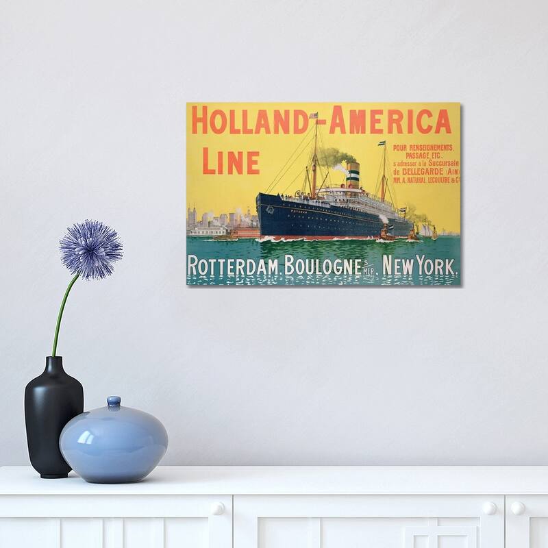iCanvas "SS Potsdam, Holland-America Line (Rotterdam to NYC via Boulogne-sur-Mer) Advertisement" by French School Canvas Print - 12x18x1.5
