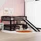 preview thumbnail 15 of 42, Contemporary Modern Style Full Over Full Low Bunk Bed,Solid Wood Bed with Fence and Ladder for Kids,Versatile Bunk Bed Espresso