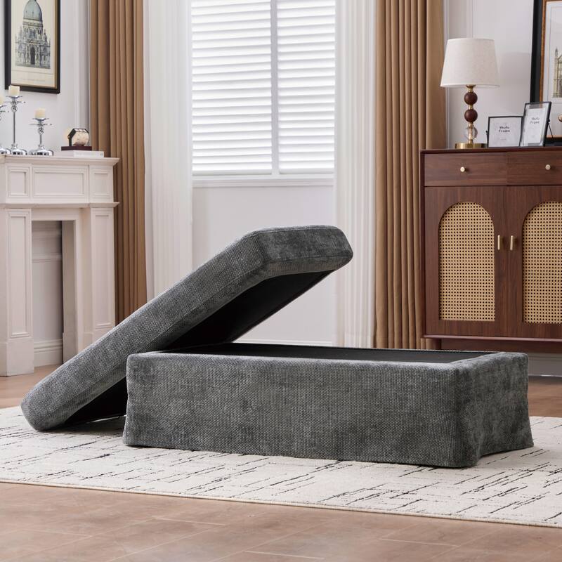 46"W Modern Chenille Storage Ottoman