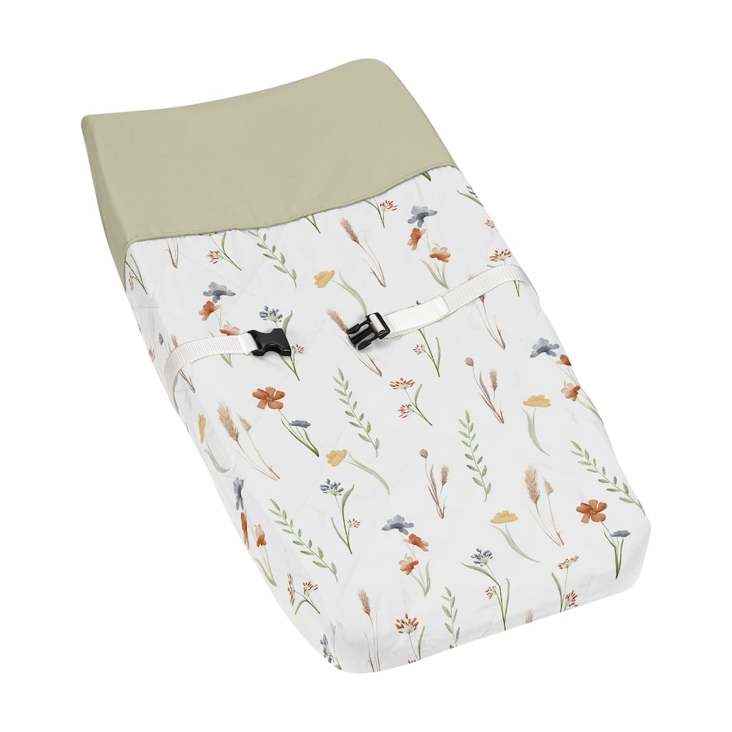 Sweet Jojo Designs Boho Floral Garden Flower Girl Changing Pad Cover Sage Green Watercolor Bohemian Floral Farmhouse Vintage